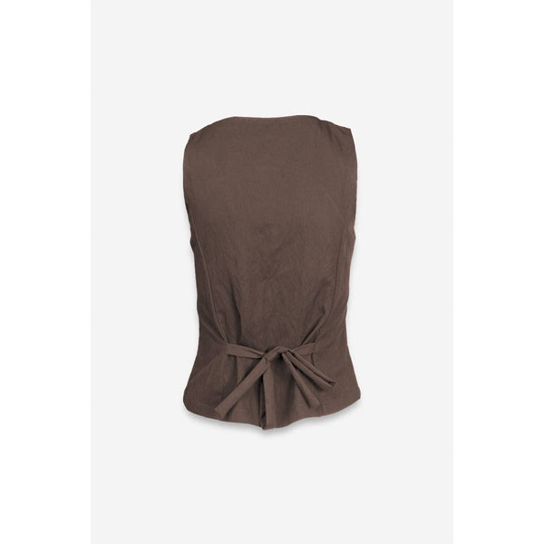 Sleeveless Woven Vest With Back Tie-Blue Hand Home
