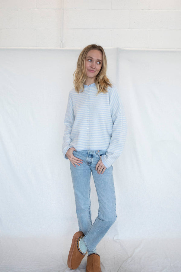 Piper Cardigan - Mini Striped-Blue Hand Home