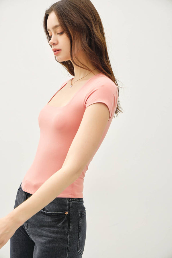 Square Neck Knit Tee-Blue Hand Home