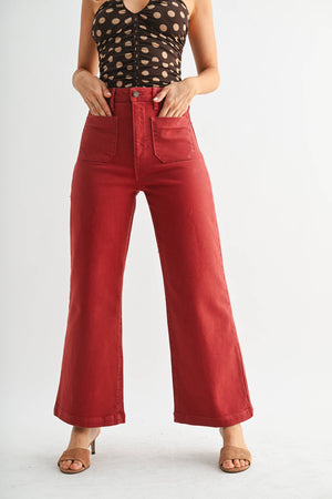 Patch Pocket Wide Leg - Dark Burgundy Red - Bp433j