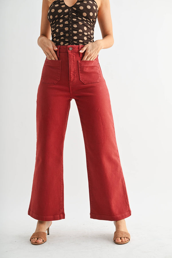 Patch Pocket Wide Leg - Dark Burgundy Red - Bp433j