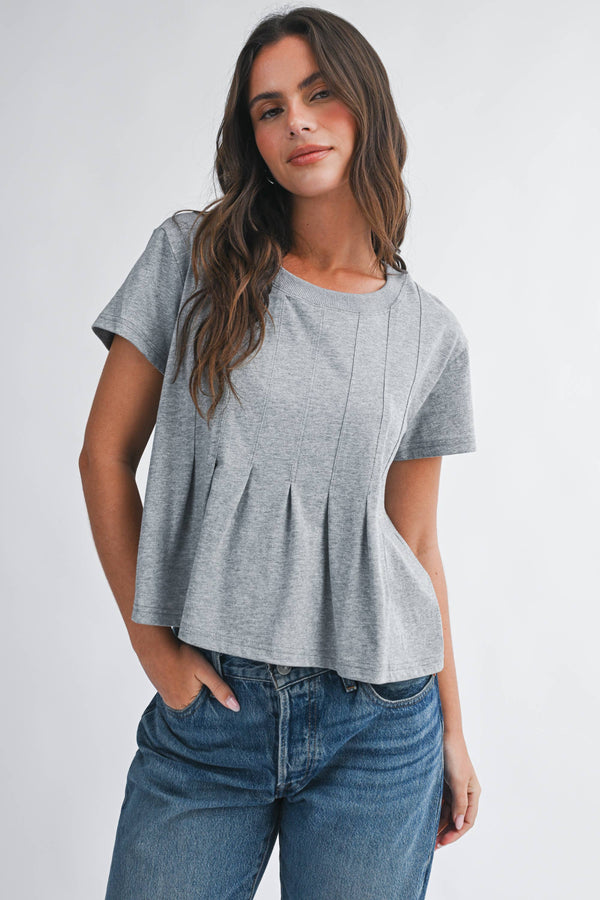 8613HK Pleated Swing Tee Top-Blue Hand Home