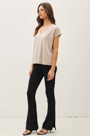 Garment Dye Oversize Cut Split-V Cotton Slub Tee-Blue Hand Home