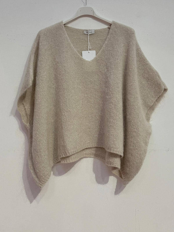 Mohair poncho sweater 7627: Fuchsia fluo-Blue Hand Home