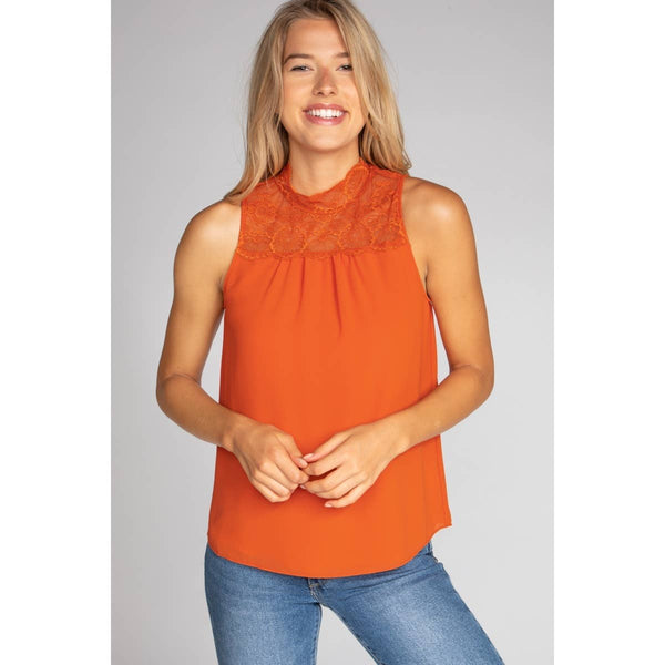 Halter Mock Neck With Lace Trim-Blue Hand Home