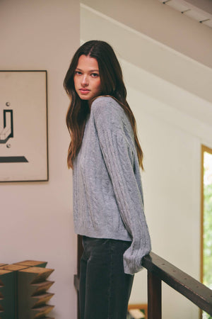 OVERSIZED BOXY CUT CABLE KNIT SWEATER-Blue Hand Home