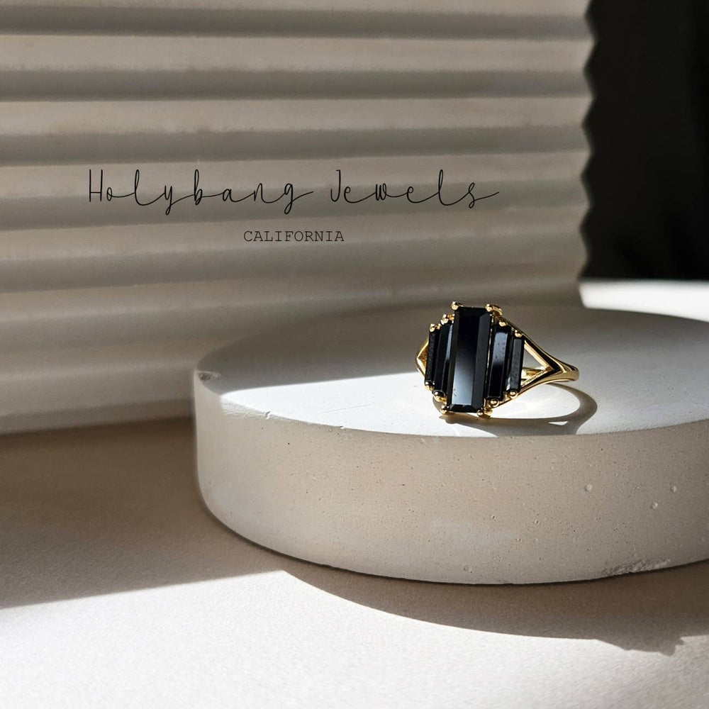 BLACK BAGUETTE RING - SX02104R-Blue Hand Home