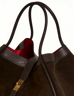 Genuine Suede And Togo Leather Bag, Made In Italy With Strap: Burgundy