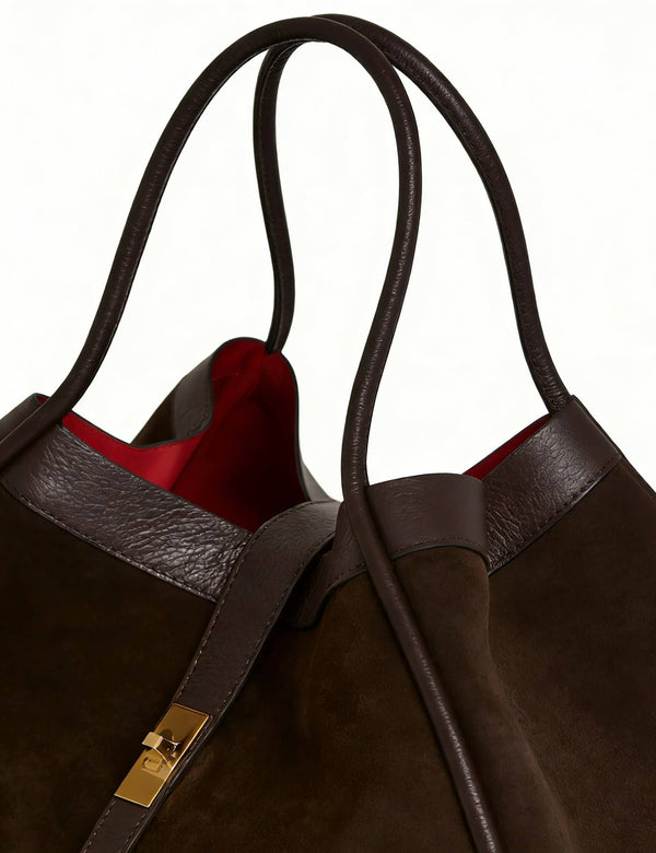 Genuine Suede And Togo Leather Bag, Made In Italy With Strap: Cuoio