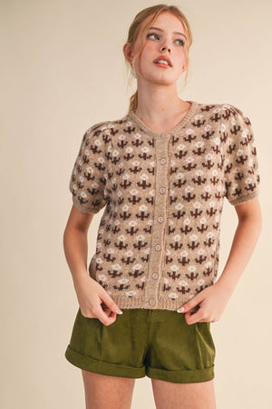 FLORAL SHORT SLEEVE SWEATER CARDIGAN MSW11259-Blue Hand Home