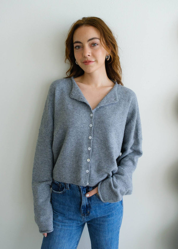 Heather Grey Piper Cardigan-Blue Hand Home