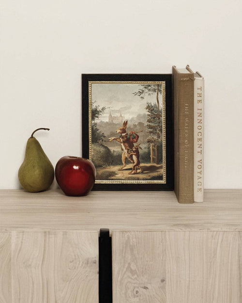 Traveling Rabbit Framed Antique Art-Blue Hand Home