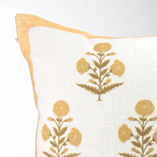 Seraphina Gold Mughal Flower Pillow - Elegant, Decorative-Blue Hand Home