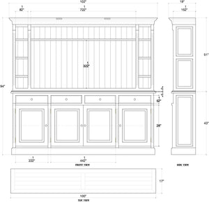 Hudson Media Cabinet w/ Drawers w/ 2 LED-Blue Hand Home