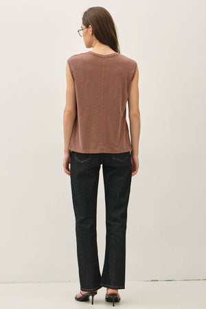 GARMENT DYE COTTON SLUB V-NECK BOXY TANK TEE-Blue Hand Home