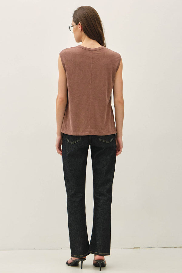 GARMENT DYE COTTON SLUB V-NECK BOXY TANK TEE-Blue Hand Home