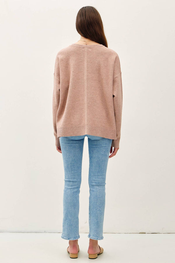 OVERSIZED SLUB YARN SWEATER WITH BACK STITCHING-Blue Hand Home