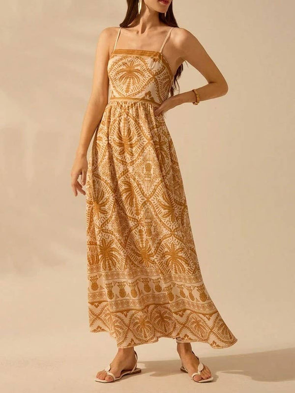Cascais Bohemia Tropical palm strappy sundress-Blue Hand Home