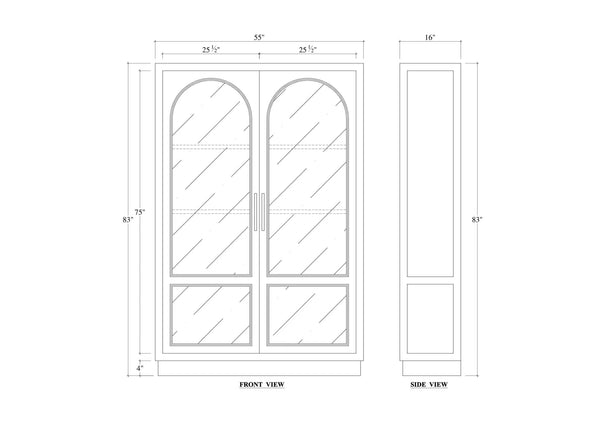 Vannes 2 Door Display Cabinet w/ Glass Shelves and LED lights-Blue Hand Home