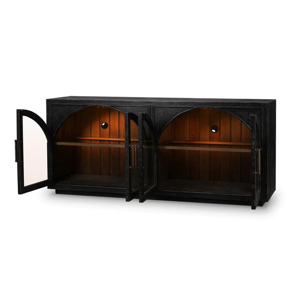 Vannes 4 Door Sideboard w/ Glass Shelves and LED lights-Blue Hand Home