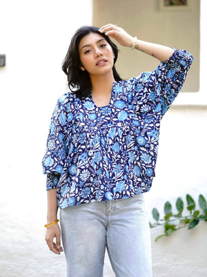 Anjou Top O/S Blue White-Blue Hand Home