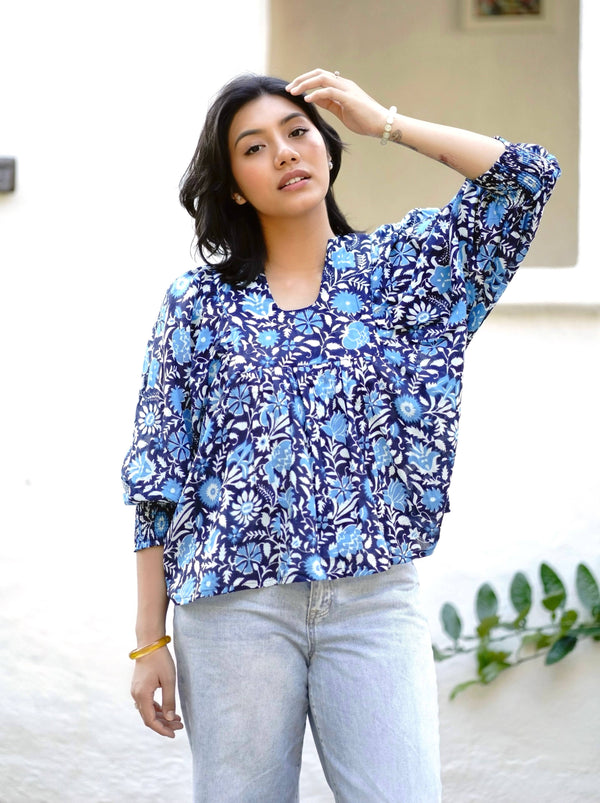Anjou Top O/S Blue White-Blue Hand Home