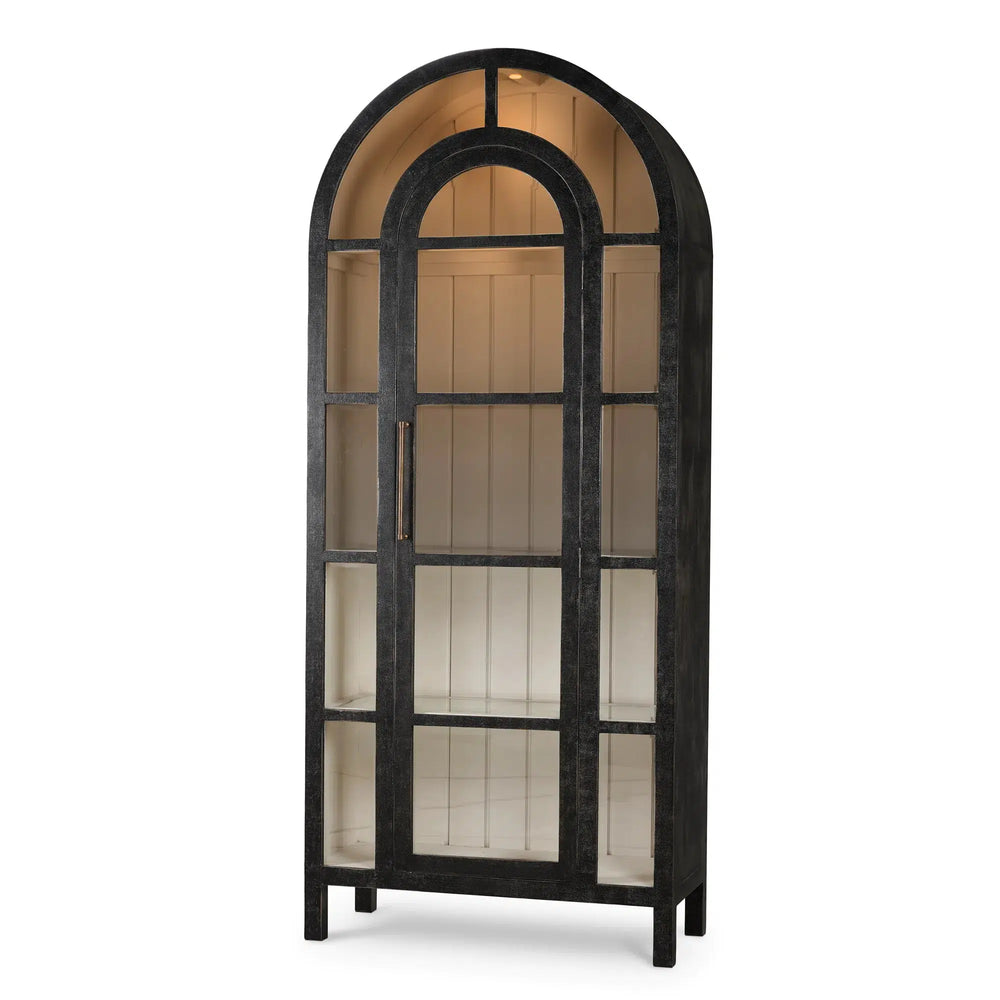 Vannes Display Cabinet w/ Glass Shelves and LED Lights-Blue Hand Home