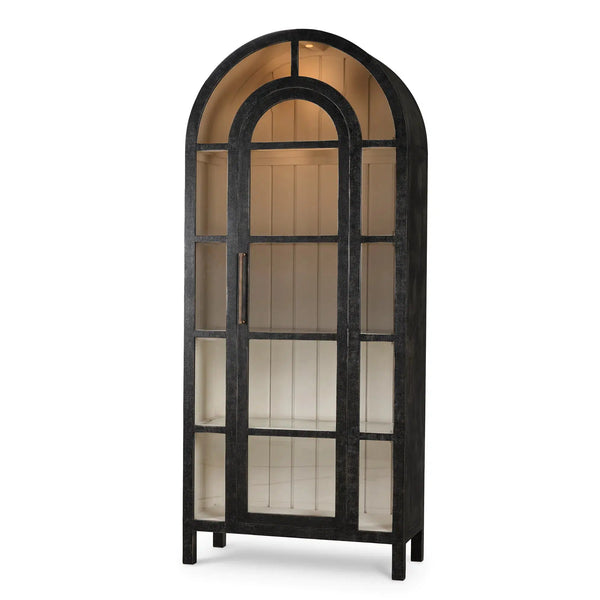 Vannes Display Cabinet w/ Glass Shelves and LED Lights-Blue Hand Home