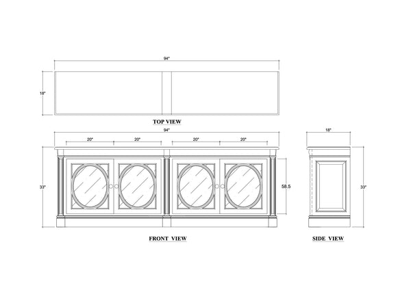 Fiona 4 Door Buffet w/ Glass Shelves and LED Lights-Blue Hand Home