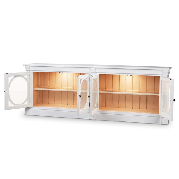 Fiona 4 Door Buffet w/ Glass Shelves and LED Lights-Blue Hand Home