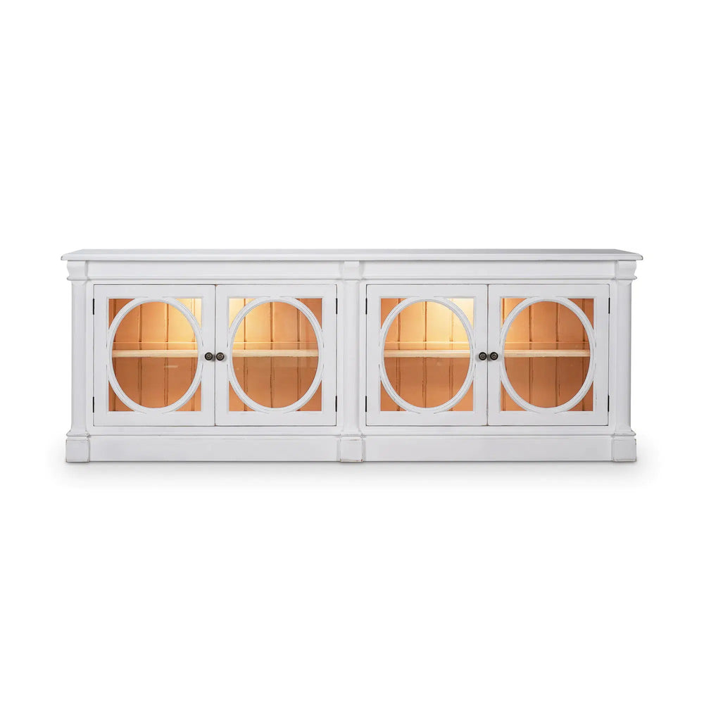 Fiona 4 Door Buffet w/ Glass Shelves and LED Lights-Blue Hand Home