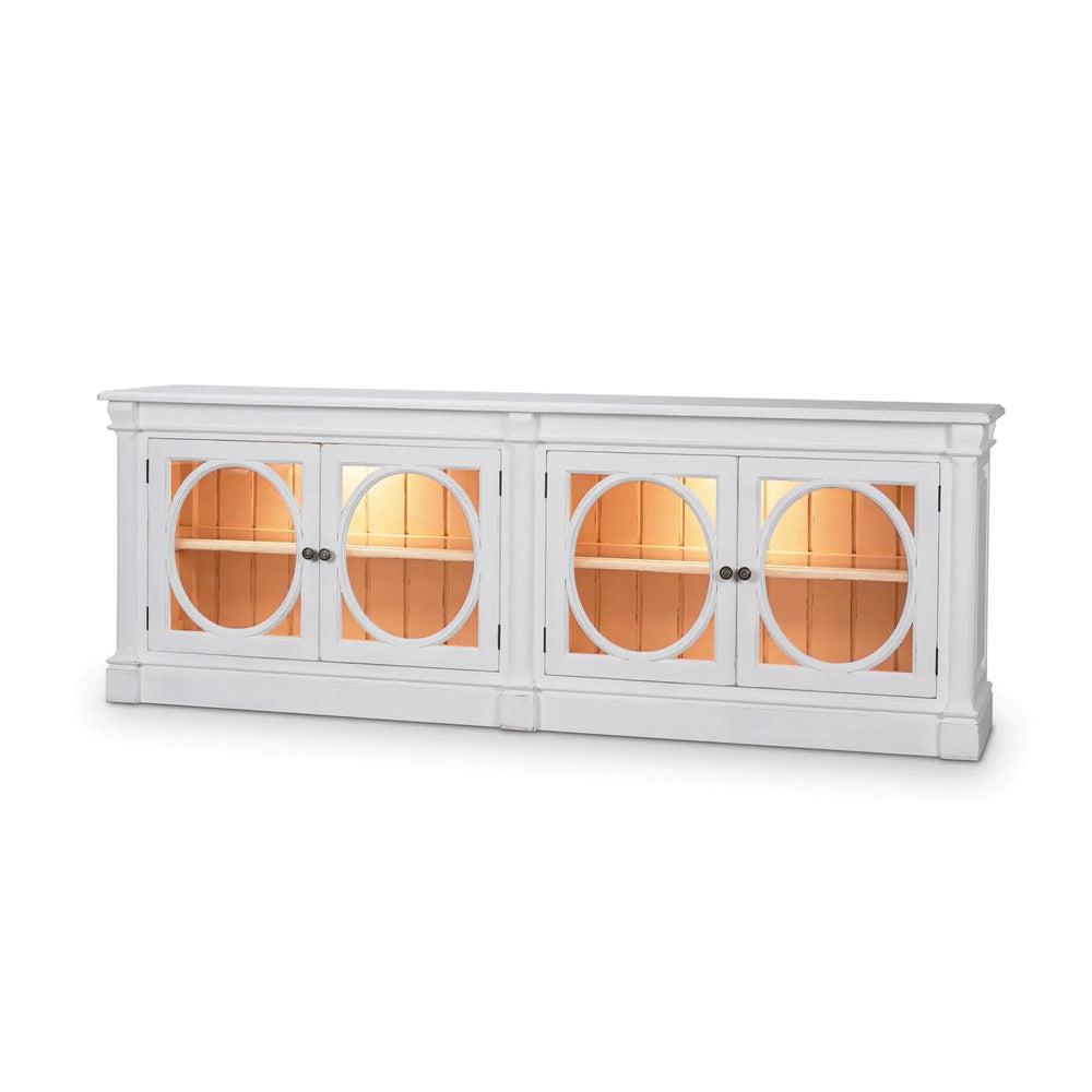Fiona 4 Door Buffet w/ Glass Shelves and LED Lights-Blue Hand Home