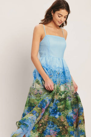 A printed woven midi dress - ID23205-Blue Hand Home