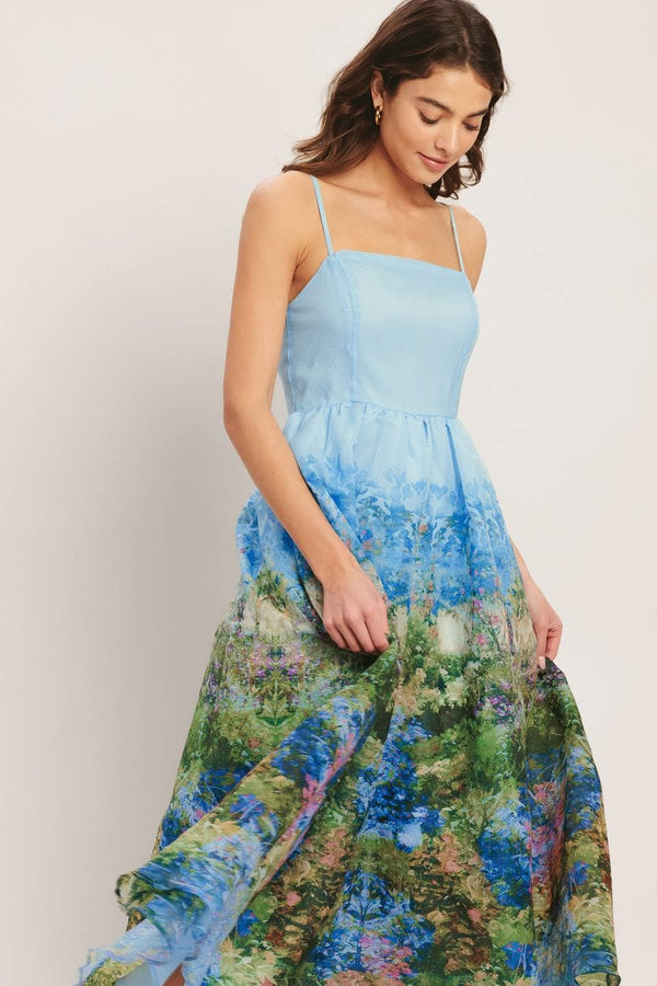 A printed woven midi dress - ID23205-Blue Hand Home