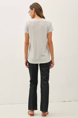 LINEN BLENDED STRIPED RELAXED TEE-Blue Hand Home