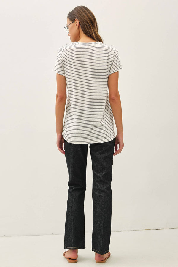 LINEN BLENDED STRIPED RELAXED TEE-Blue Hand Home