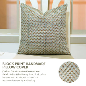 Elegant Hand Block Printed Viscose Linen Pillow Cover- Mogra-Blue Hand Home