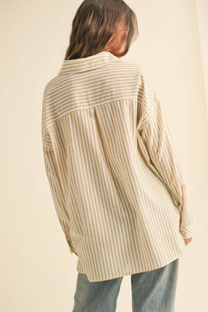 T5276 Striped Pattern Button Down Shirts-Blue Hand Home