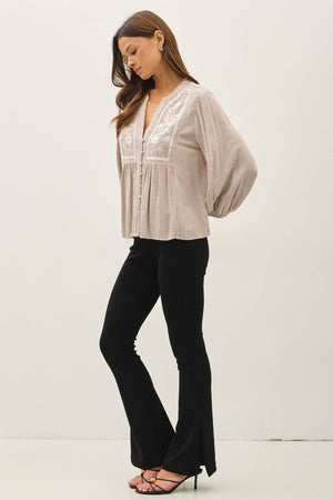 EMBROIDERY PEASANT BLOUSE-Blue Hand Home