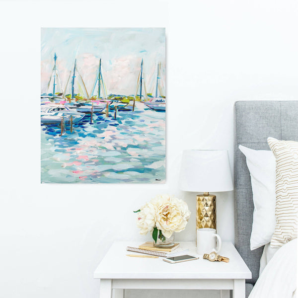 Sailboats Print on Paper, "Marina at Dusk"-Blue Hand Home