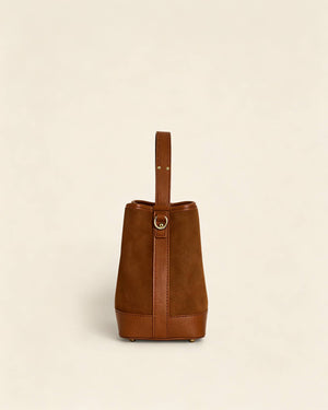 Large Suede Bucket Bag With Genuine Leather Details