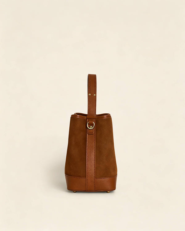 Large Suede Bucket Bag With Genuine Leather Details