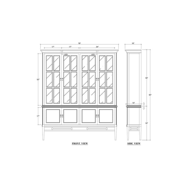 Seraphine 4 Door Glass Display Cabinet w/ Glass Shelves & LED-Blue Hand Home