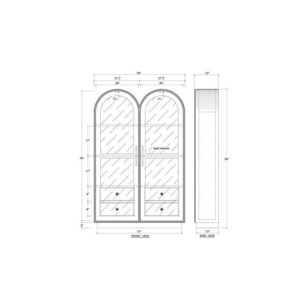 Vannes Double Dome Display Cabinet w/ Glass Doors w/ LED-Blue Hand Home