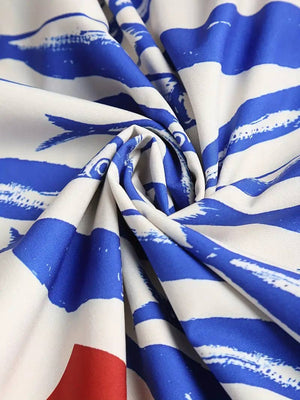 Vacation ocean fish print strap dress back elastic-Blue Hand Home
