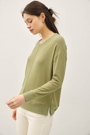 ROUND NECK HACCI BRUSHED PULLOVER KNIT TOP-Blue Hand Home