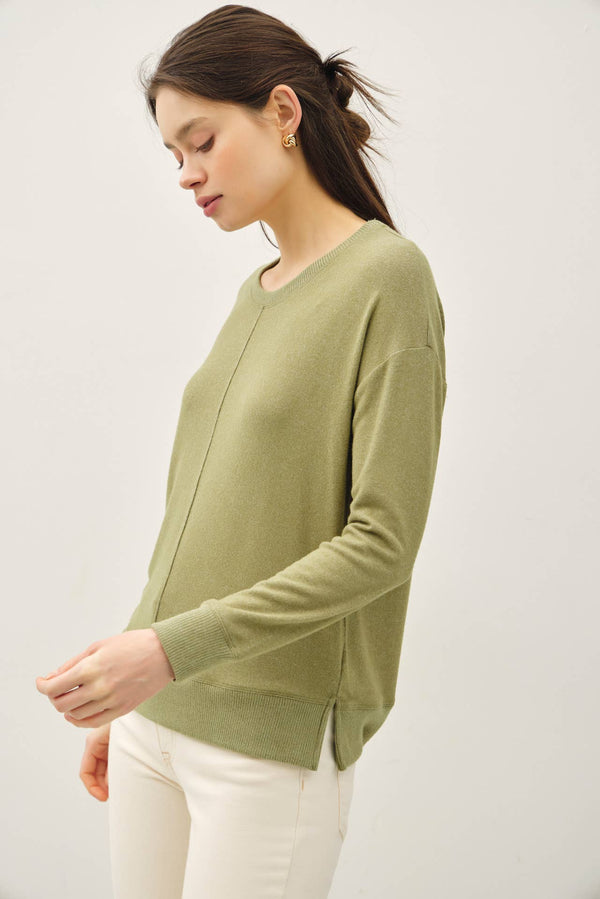 ROUND NECK HACCI BRUSHED PULLOVER KNIT TOP-Blue Hand Home
