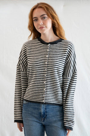 Piper Cardigan - Mini Striped-Blue Hand Home