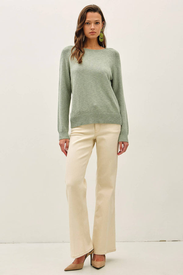 [NEW SHADE]RAGLAN SLEEVE SLUB PULLOVER SWEATER-Blue Hand Home