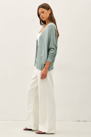 OPEN FRONT DOLMAN SLEEVE SLUB CARDIGAN-Blue Hand Home